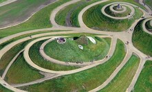 An aerial view of the Northumberlandia landform; one of Banks' most renowned mine restoration projects