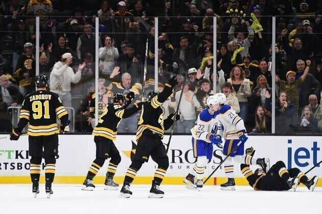 Bruins' Marat Khusnutdinov calls game in OT against Sabres