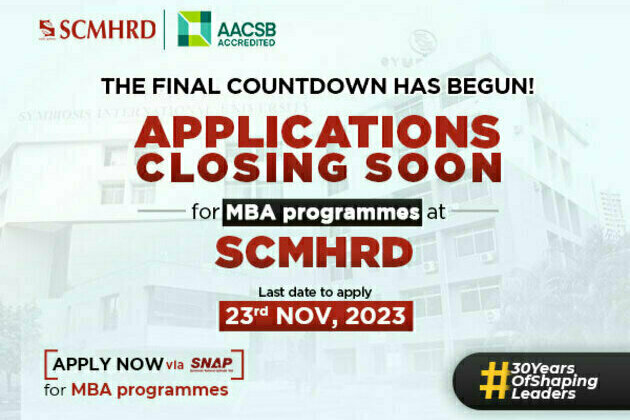 SCMHRD: Applications for the cutting-edge MBA programmes to close on 23rd November 2023; registration via SNAP