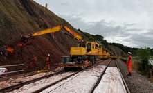 Rockfall netting being installed with rock bolts along the Severn Estuary line to help prevent further line closures due to slope failures. Credit: Network Rail