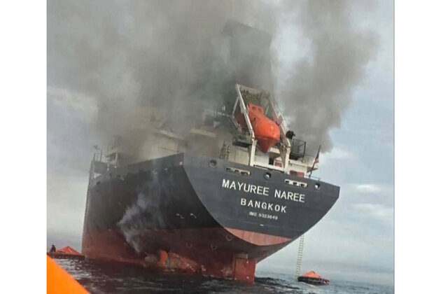 Thai-flagged cargo ship hit by missiles near Strait of Hormuz; 20 crew rescued, 3 missing