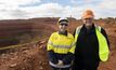 Amanda Lacaze (left) with WA governor Kim Beazley beside the Mt Weld pit.