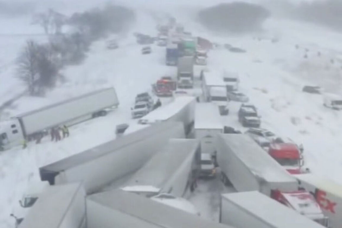 Snowstorm stops traffic on interstate after 100 vehicles collide