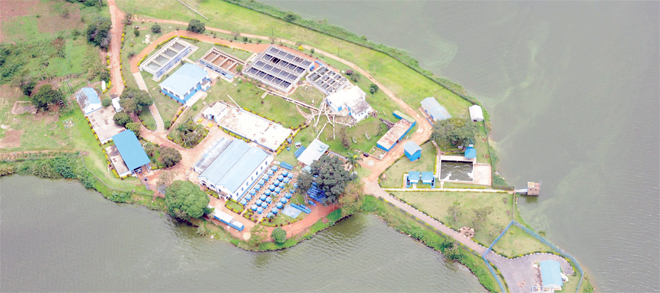 n aerial view of the ational ater and ewerage orporation water treatment plant located at gaba on ake ictoria