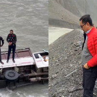 Vehicle falls in river ahead of Union Minister Kiren Rijiju's convoy near Drass, Two passengers rescued