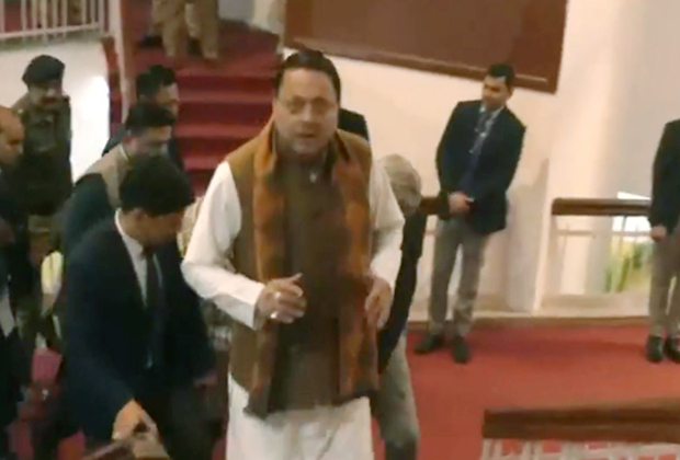 Uttarakhand CM Pushkar Singh Dhami arrives at the assembly ahead of the budget presentation