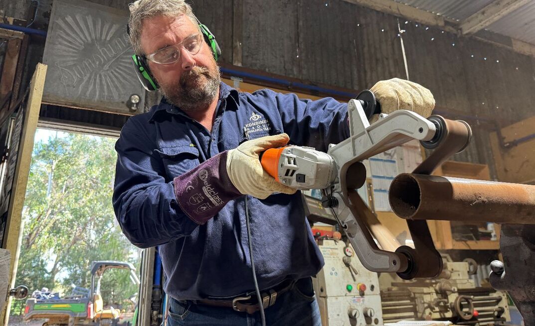 Kondinin Group engineer, Josh Giumelli, tries out a few angle grinder accessories.