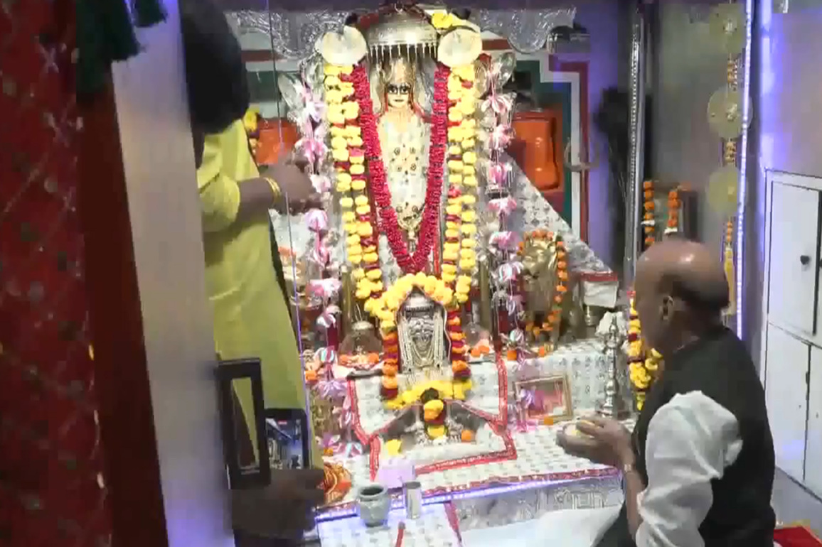 Rajasthan: Rajnath Singh visits Tanot Mata Mandir, witnesses exercise Thar Shakti at Longewala