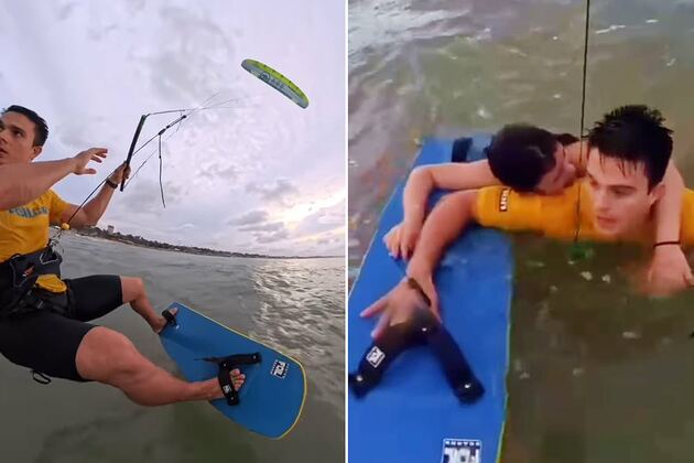 Heart-stopping moment Olympic kitesurfer swoops in to rescue drowning girl