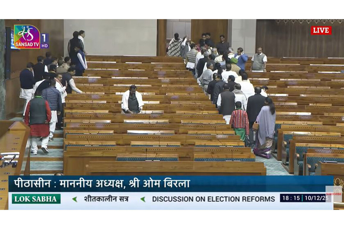 Opposition MPs stage walkout amid Amit Shah's speech on electoral reforms; Lok Sabha adjourned till Dec 11