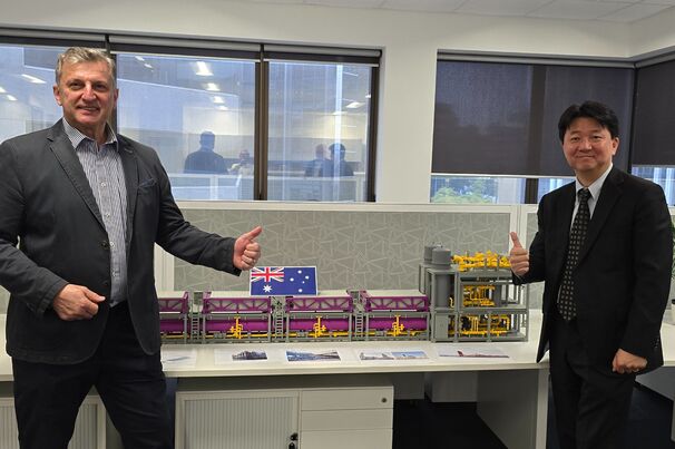 Chief executive of thyssenkrupp nucera Australia Dr Johann Rinnhofer and PGS managing director James Rhee