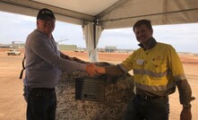  MACA executive director Geoff Baker and Pilbara Minerals CEO Ken Brinsden at the official opening of Pilgangoora in November 2018