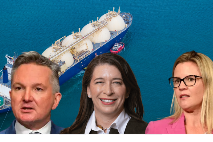 Labor unveils long-awaited gas reservation policy days before Christmas. Pictured: Energy Minister Chris Bowen, Coalition resources shadow minister Susan McDonald and Australian Energy Producers CEO Samantha McCulloch.