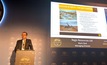  Outgoing Regis executive chairman Mark Clark speaking at the Denver Gold Forum