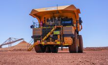 One of the two Caterpillar 793 XE Early Learner battery-electric trucks at Jimblebar.