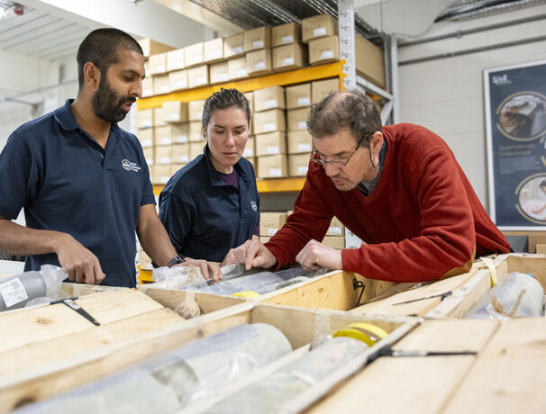 BGS geologists studying the core in the National Geological Repository