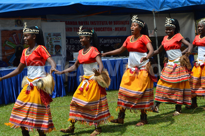  ockies roupe ancers in action during the launch of the uganda ingdom ook xhibition on hursday