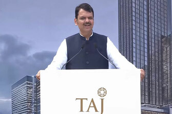 Maharashtra CM Fadnavis lays foundation stone for Taj's new hotel "Taj Bandstand" in Mumbai