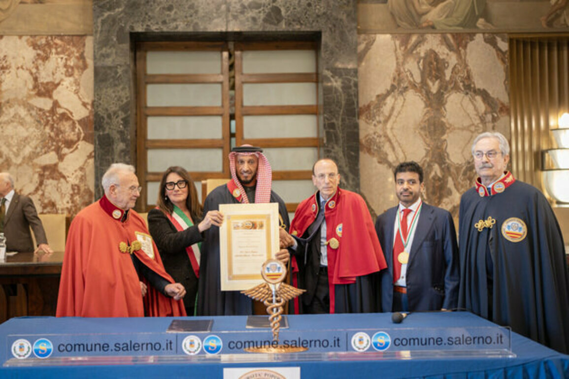 Italy's Salerno School of Medicine awards Abdulla Al Hamed Honorary Doctorate in Humanities; Membership in Supreme College