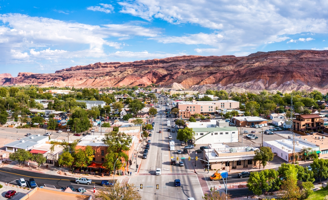 Aerial view of Moab, Utah, where one of Mariana's "stealth" projects is based