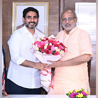 Andhra Pradesh Minister Nara Lokesh meets NDA's VP candidate CP Radhakrishnan