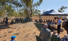  TNG managing director Paul Burton briefing the native title holders and the CLC on-site in the Mount Peake area.