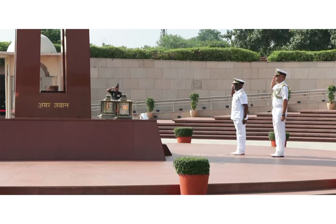 Kenya's Navy Commander Major General Paul Owuor Otieno pays tributes at the National War Memorial