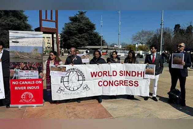 Geneva: World Sindhi Congress protests over illegal canals on Indus River at UN Human Rights Council session