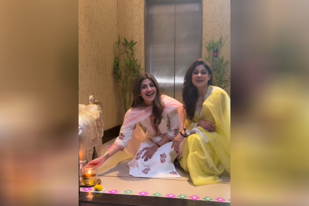 Sisters Shilpa and Shamita Shetty get into Diwali prep mode with rangoli creations at home