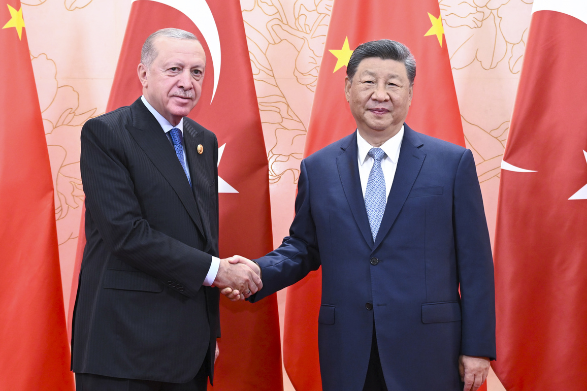 (SCO Tianjin Summit) CHINA-TIANJIN-XI JINPING-TURKISH PRESIDENT-MEETING (CN)