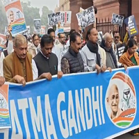 "Will not tolerate disrespect of Mahatma Gandhi": Oppn MPs protest MNREGA renaming in Parliament premises