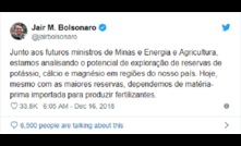  Anúncio do presidente Jair Bolsonaro (PSL) no Twitter