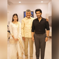Andhra CM Chandrababu Naidu meets newlyweds Allu Sirish, Nayanika Reddy at their Hyderabad home
