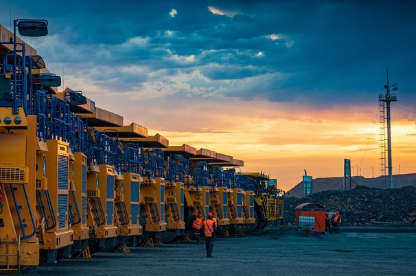 Trucks at Solidcore's flagship Kyzyl gold mine in Kazakhstan