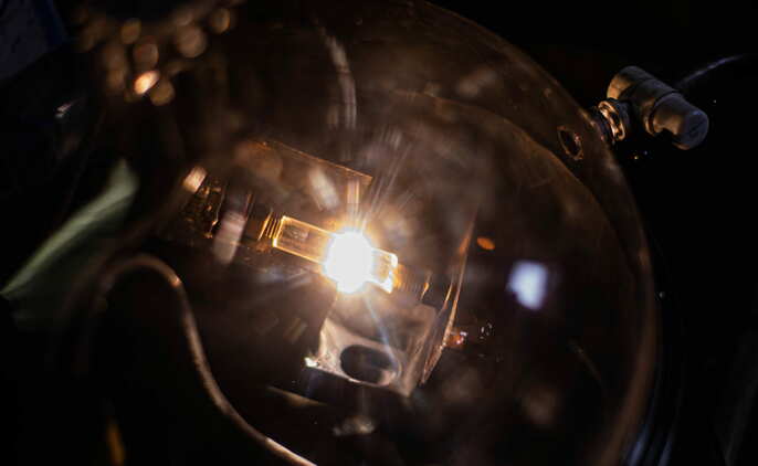 An image of the flash Joule heating reactor in action. Photo: Jeff Fitlow/Rice University