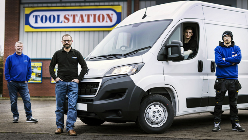 Toolstation Bristol Branch Senior Sales Assistant Mark Holway, Robert Clements and Lewis Boreham of Vanaways, and Toolstation Branch Manager Nick Evans
