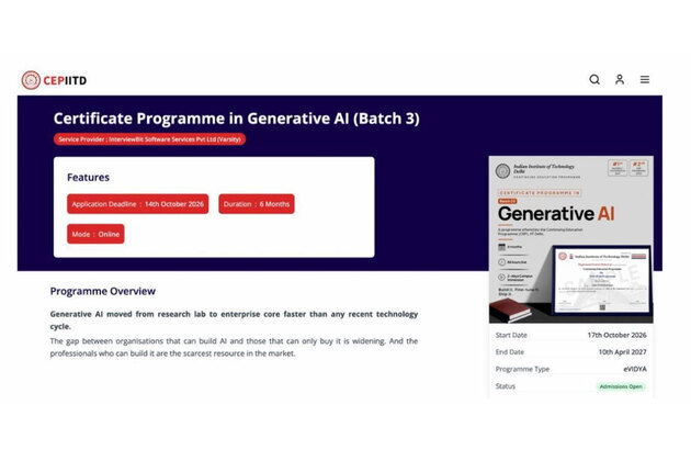 IIT Delhi, CEP Launches Generative AI Programme as Demand Grows for Professionals with AI-Building Skills