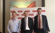 L-R Outgoing CEO J-S Jacques, chairman Simon Thompson and new CEO Jakob Stausholm in 2019
