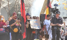 Protesting the destruction of Juukan Gorge outside Rio HQ in Perth in May 2000