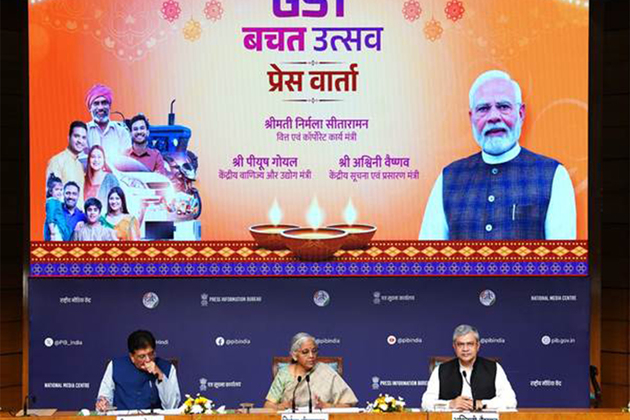 Delhi: Union ministers Nirmala Sitharaman, Piyush Goyal, and Ashwini Vaishnaw announce 'GST Bachat Utsav'