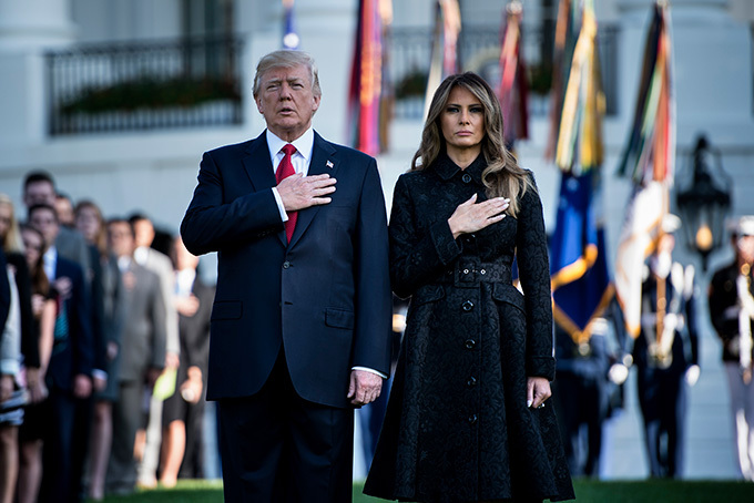   resident onald rump and irst ady elania rump observe a moment of silence on eptember 11 2017 at the hite ouse in ashington  during the 16th anniversary of 911     rendan mialowski