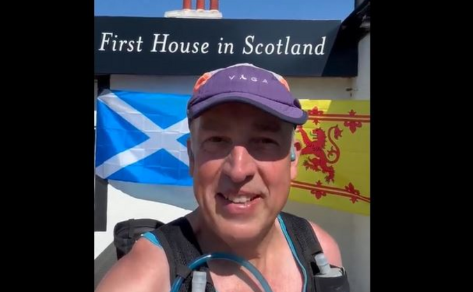 Douglas Anderson has clocked up some 578 miles so far and has just entered Scotland, with only (!) 437 miles left to run Douglas Anderson has clocked up some 578 miles so far and has just entered Scotland, with only (!) 437 miles left to run