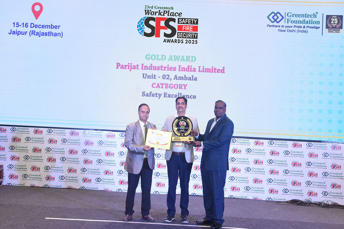 Parijat Industries' Unit 2, Ambala Receives Gold Award at the 23rd Greentech Workplace Safety, Fire & Security Awards 2025