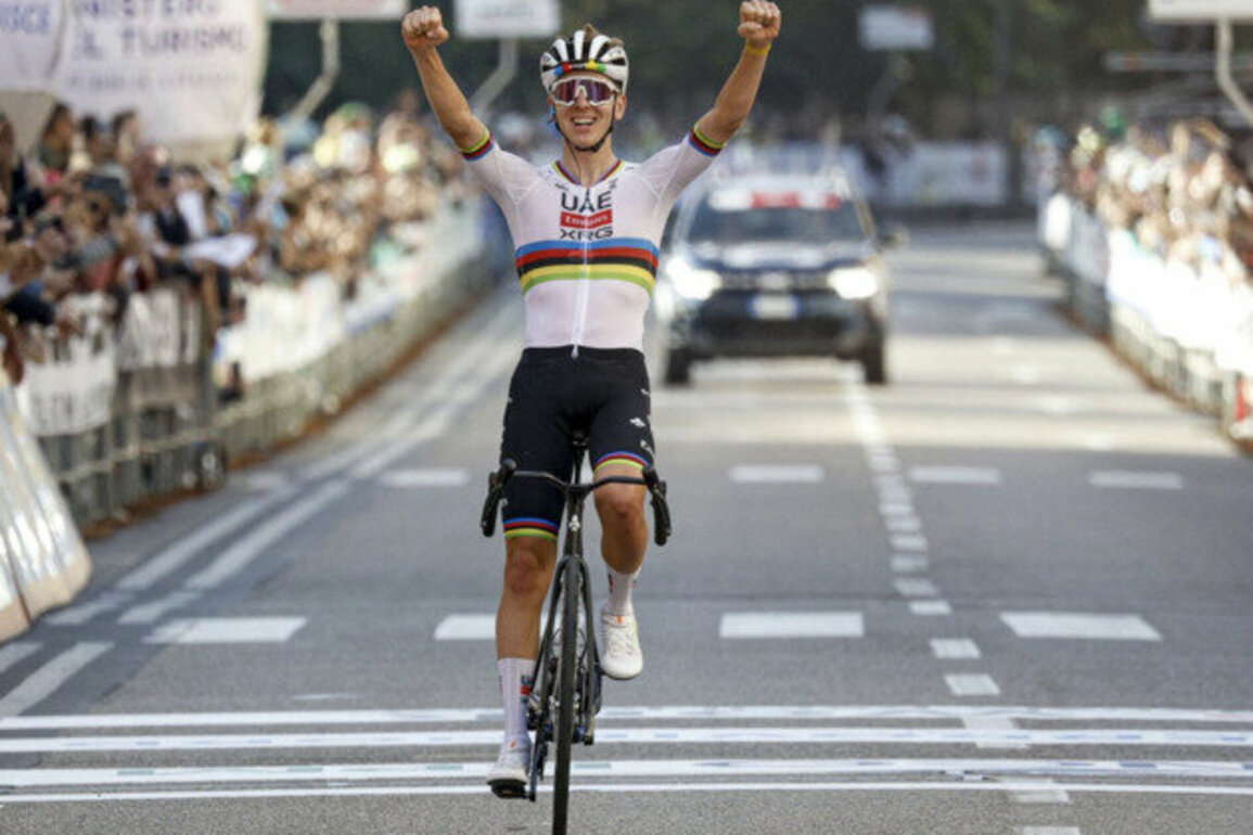 UAE Team Emirates-XRG's Tadej Pogaar solos to victory at Tre Valli Varesine