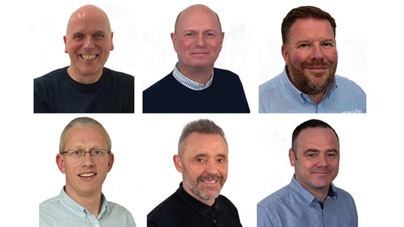 First row: Graham Williams; Jonathan Grant; Simon Fleet. Second Row:  Paul McKenna; Phil Tissington; Stuart Murray.
