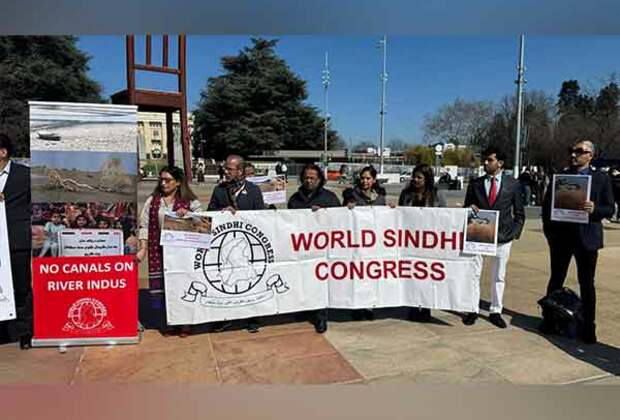 Geneva: World Sindhi Congress protests over illegal canals on Indus River at UN Human Rights Council session