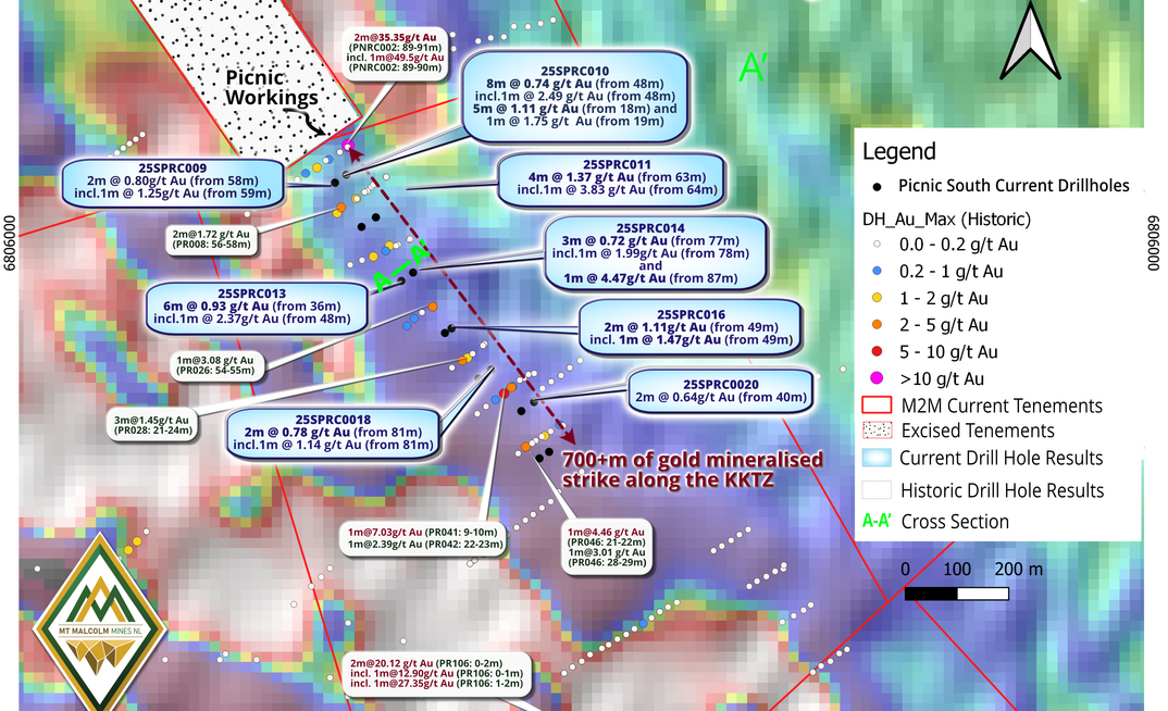 Significant gold intercepts from Mt Malcolm Mines’ Picnic South prospect