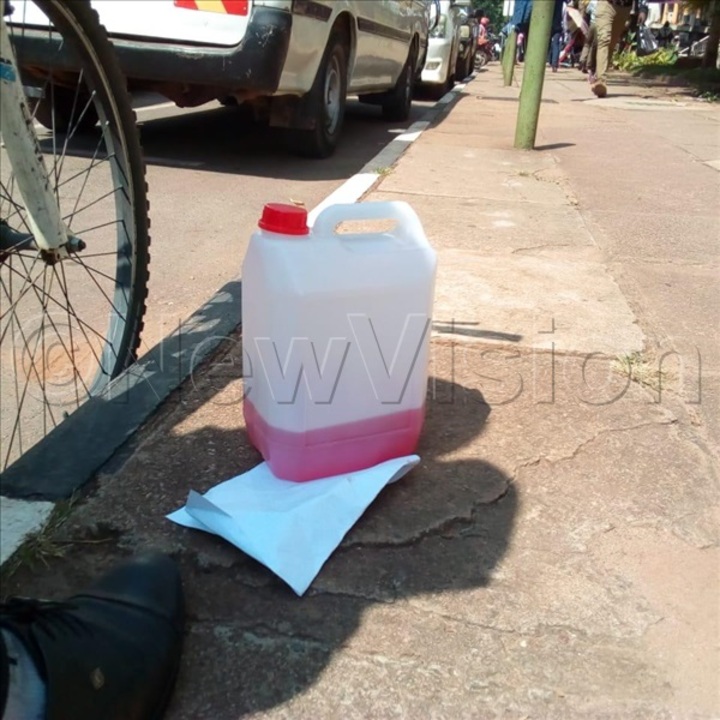 The petrol that Wasswa carried to City Hall. Photos by Deo Damba