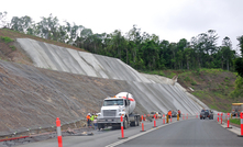  Work taking place to upgrade a stretch of road at the Blackbutt Range in Queensland, which was extensively damaged during floods that caused the slope to fail