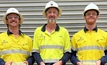 Japer Hills mine manager Lewis Catlin, chief geologist Jamie Brown, and operations director Andrew Rich with the first new bars.